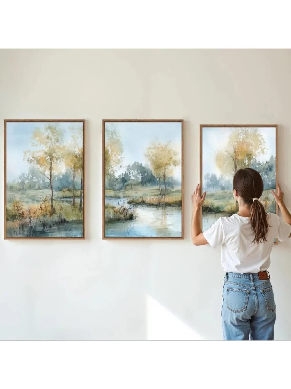 Large Vintage Neutral Nature Framed Canvas Wall Art - Mid Century Modern Decor